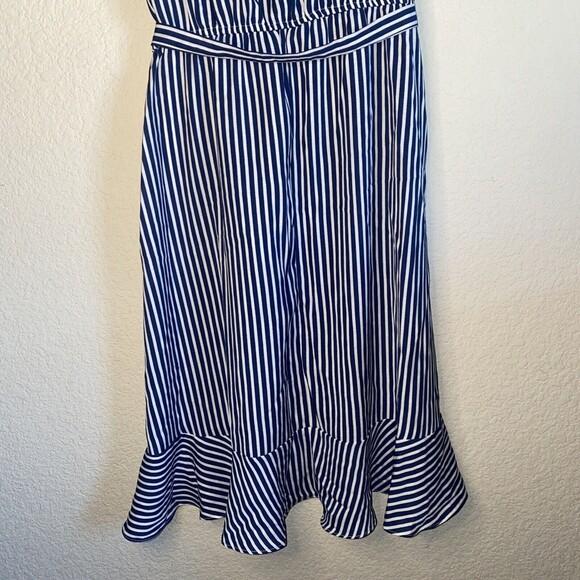 Naif wrap dress Ruffle V Neck Stripe Belted M city classy nautical boat - Picture 7 of 11